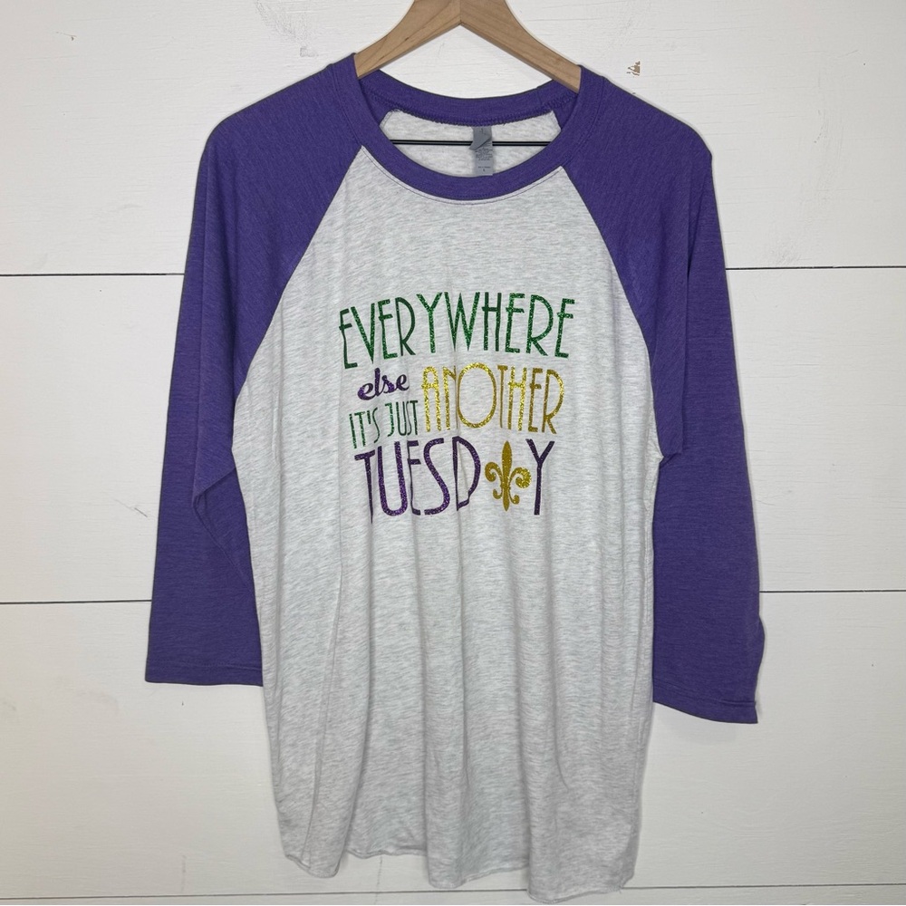 Next Level Apparel • Mardi Gras Purple and Gray Raglan Tee Size Large